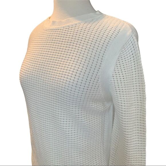 Banana Republic White Long Sleeve Waffled Crewneck Sweater Detailed Back size M - Picture 4 of 6